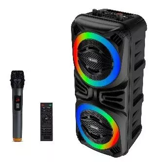 Berlingtone BR-35K - Bluetooth Speaker with Karaoke Function with VHF Wireless Microphones, LED DJ Lights, Remote Control, Equalizer, TF Card/USB MP3 Player, Adult Kids Home Party, Inside/Outside