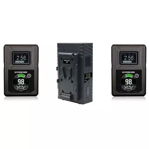 Core SWX Two Position Simultaneous V-Mount Battery Charger with 90W Camera Power Supply - With 2 Pack Core SWX Hypercore Slim 98Wh 14.8V V-Mount Battery
