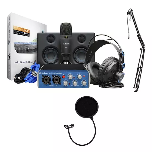 PreSonus AudioBox Studio Ultimate Bundle Deluxe Hardware/Software Recording Kit with Blue Compass Boom Arm & Kellopy Pop Filter Bundle